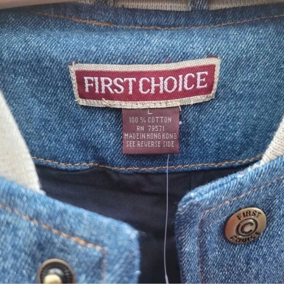 First Choice VTG 1990s Men's Premium Denim Varsity Bomber Jean Jacket Blue NWT - Picture 5 of 16